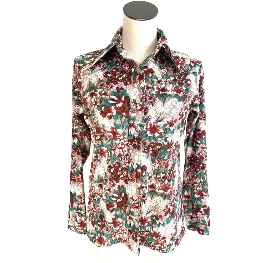 Cape Cod Vintage Botanical Floral Blouse Women's Size 12 Button Down Shirt 70s